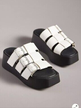 Anthropologie Platform Triple Strap Sandals Size 40 Chunky Slide